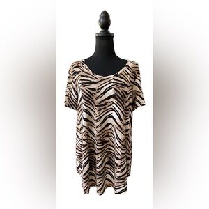 JM Collection: Brown, Tan and Black Animal Print Blouse